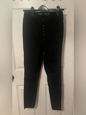 Old Navy Rockstar Super Skinny Black High Rise Button Fly Jeans Size 6